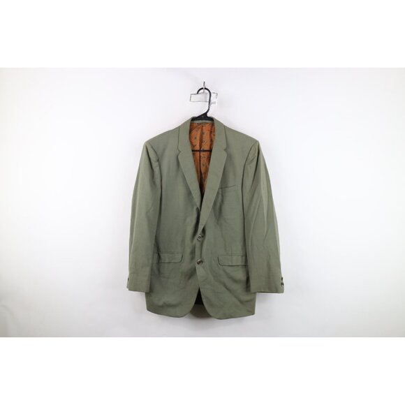 Vtg 50s Palm Beach Mens 39R Linen Blend 2 Button Suit Jacket Blazer Green USA